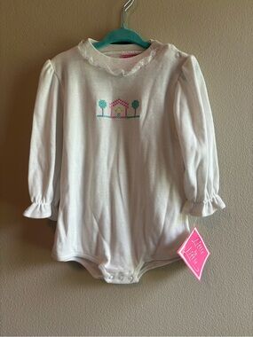 Vintage Deadstock Little by Little White Long-Sleeve Baby Bodysuit Cross-Stitch